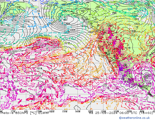 Theta-e 850hPa ECMWF We 25.09.2024 06 UTC