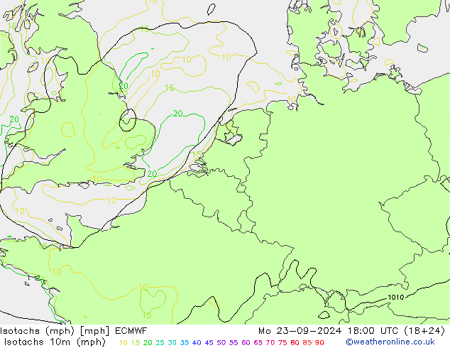 Isotachs (mph) ECMWF  23.09.2024 18 UTC