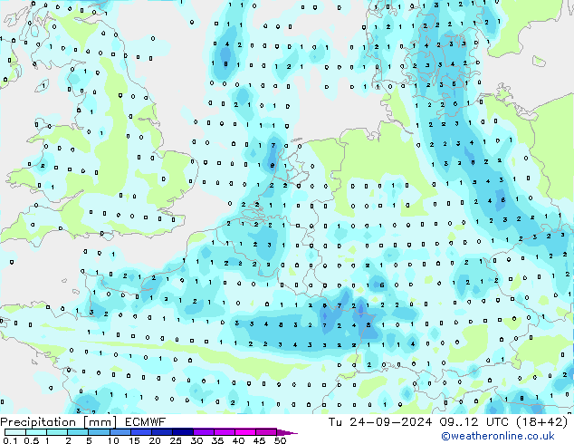 Precipitation ECMWF Tu 24.09.2024 12 UTC