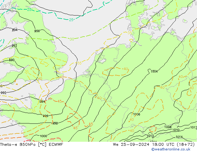 Theta-e 850hPa ECMWF  25.09.2024 18 UTC