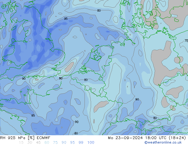 RH 925 hPa ECMWF Mo 23.09.2024 18 UTC