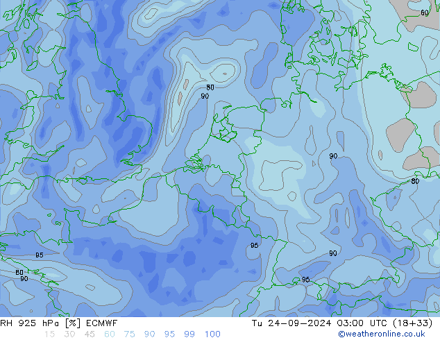 RH 925 hPa ECMWF mar 24.09.2024 03 UTC