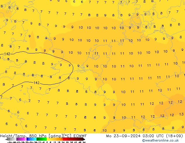 Height/Temp. 850 hPa ECMWF Mo 23.09.2024 03 UTC