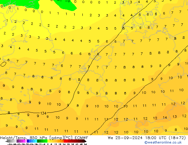 Z500/Rain (+SLP)/Z850 ECMWF mié 25.09.2024 18 UTC