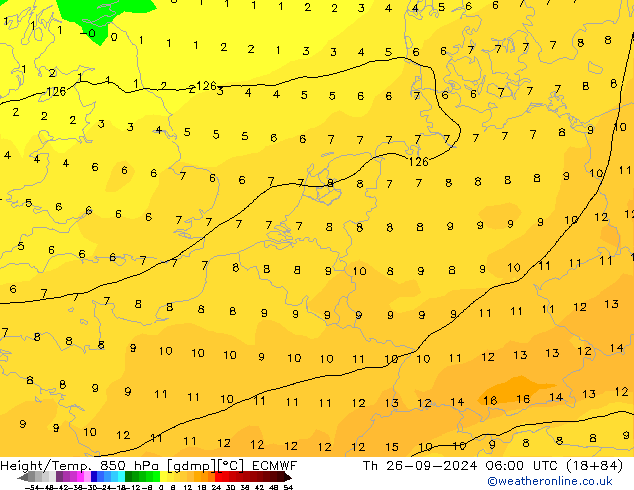 Z500/Rain (+SLP)/Z850 ECMWF gio 26.09.2024 06 UTC