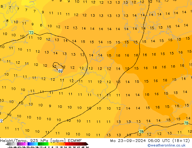 Height/Temp. 925 hPa ECMWF Mo 23.09.2024 06 UTC