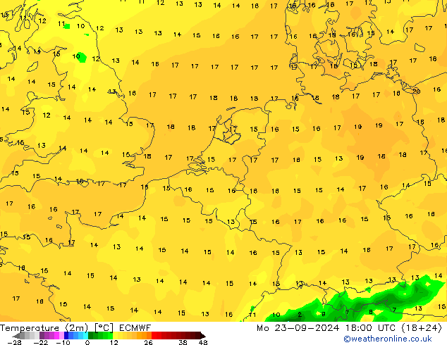 Temperaturkarte (2m) ECMWF Mo 23.09.2024 18 UTC