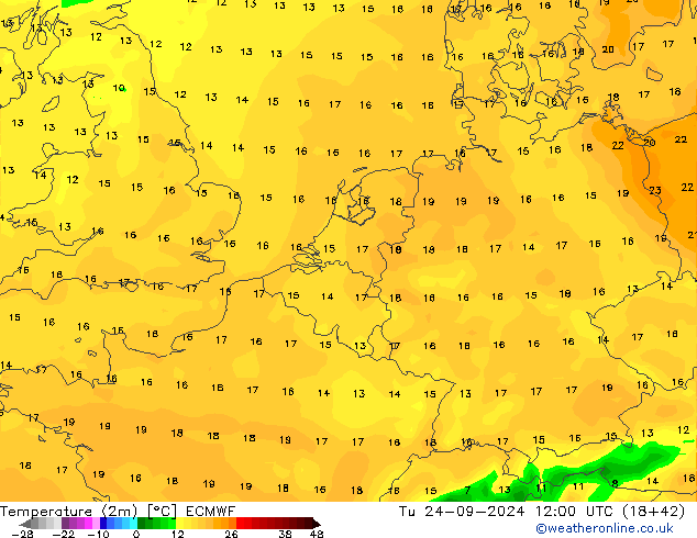 Temperatura (2m) ECMWF mar 24.09.2024 12 UTC