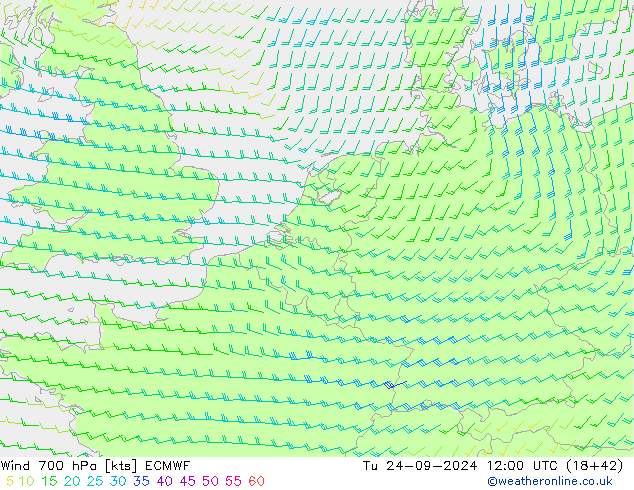 Wind 700 hPa ECMWF Tu 24.09.2024 12 UTC