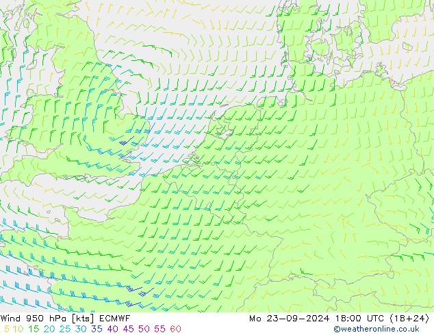 ветер 950 гПа ECMWF пн 23.09.2024 18 UTC