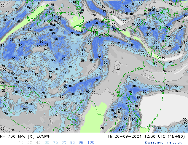 RH 700 hPa ECMWF  26.09.2024 12 UTC