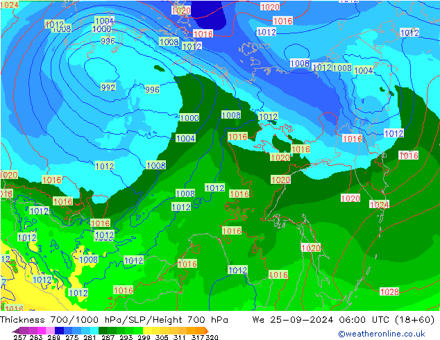 Dikte700-1000 hPa ECMWF wo 25.09.2024 06 UTC