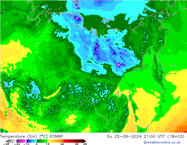 Temperatura (2m) ECMWF dom 22.09.2024 21 UTC