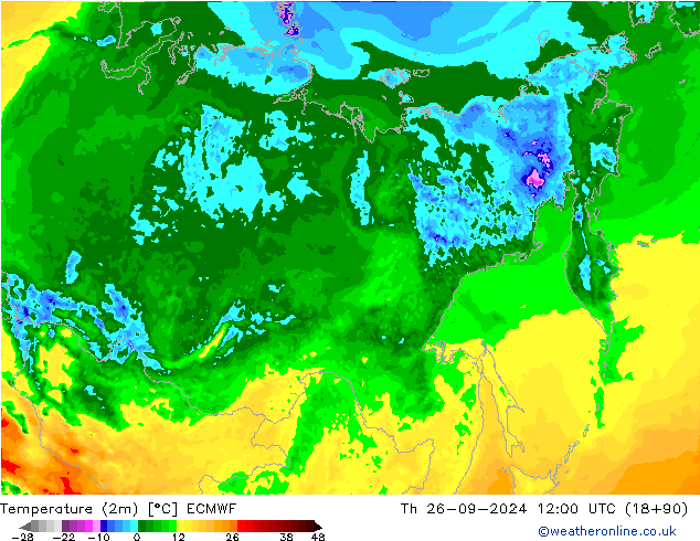 карта температуры ECMWF чт 26.09.2024 12 UTC