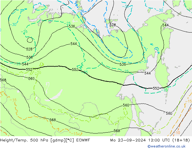 Z500/Rain (+SLP)/Z850 ECMWF Mo 23.09.2024 12 UTC