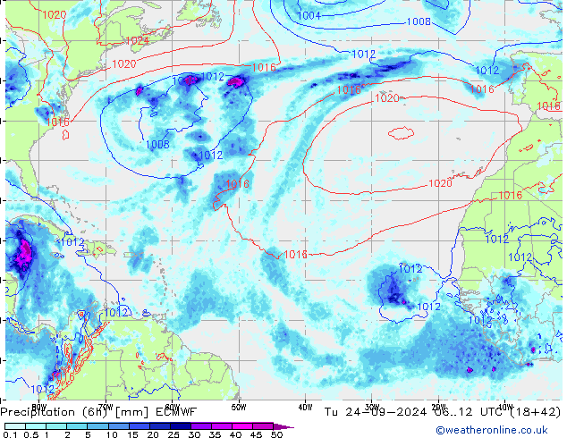 Z500/Yağmur (+YB)/Z850 ECMWF Sa 24.09.2024 12 UTC