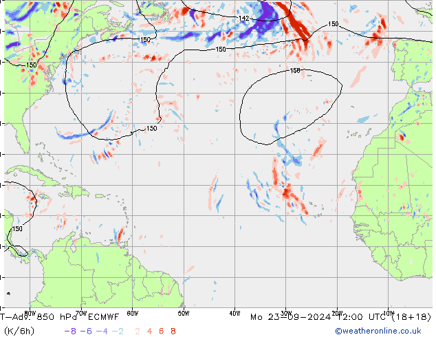 T-Adv. 850 hPa ECMWF ma 23.09.2024 12 UTC