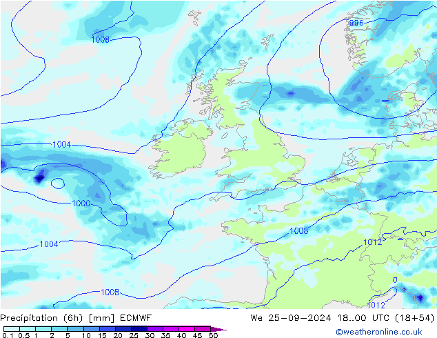 осадки (6h) ECMWF ср 25.09.2024 00 UTC