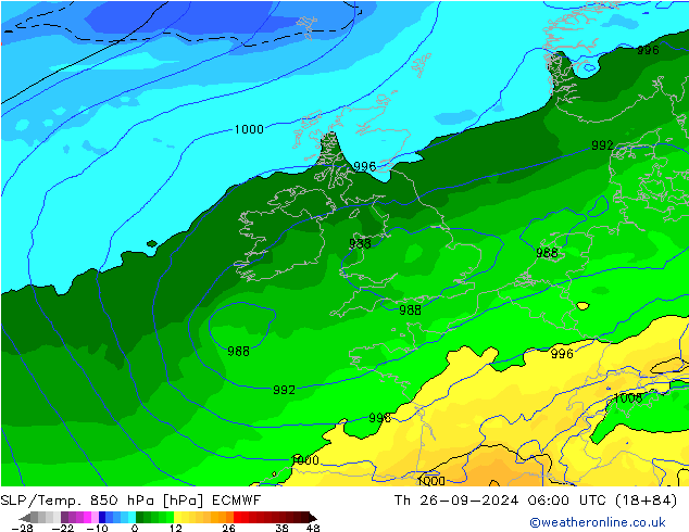 SLP/Temp. 850 hPa ECMWF jeu 26.09.2024 06 UTC