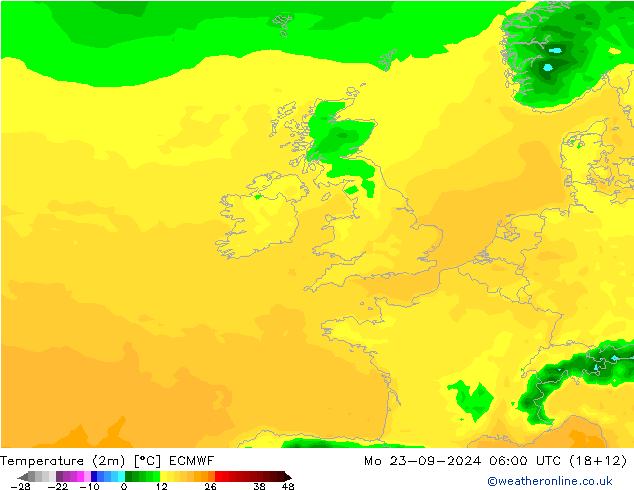 Temperature (2m) ECMWF Mo 23.09.2024 06 UTC