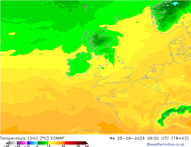 Temperatura (2m) ECMWF Qua 25.09.2024 09 UTC