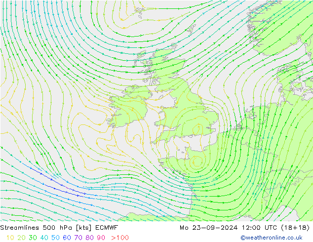 Streamlines 500 hPa ECMWF Mo 23.09.2024 12 UTC