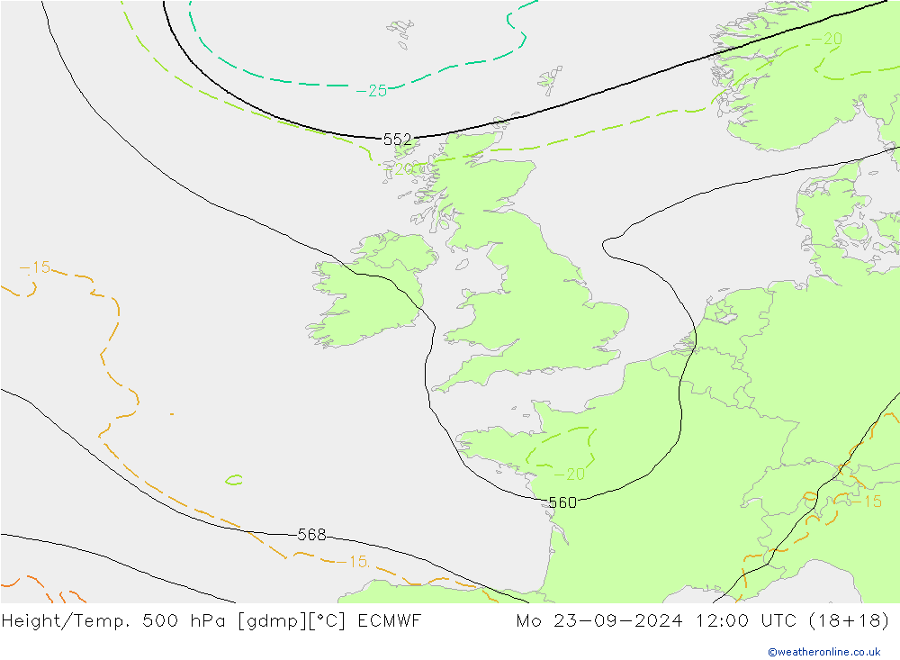 Z500/Rain (+SLP)/Z850 ECMWF Mo 23.09.2024 12 UTC