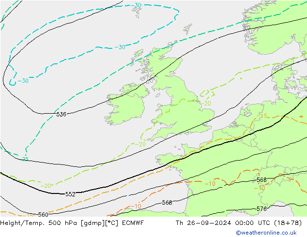 Z500/Rain (+SLP)/Z850 ECMWF Čt 26.09.2024 00 UTC