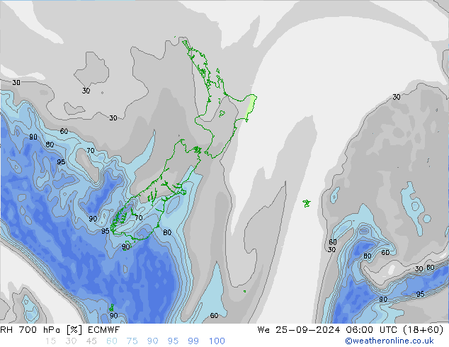 RH 700 hPa ECMWF St 25.09.2024 06 UTC