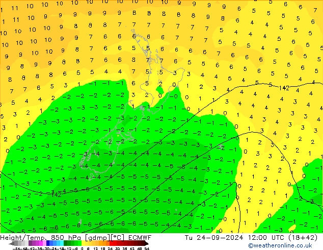 Z500/Rain (+SLP)/Z850 ECMWF Út 24.09.2024 12 UTC