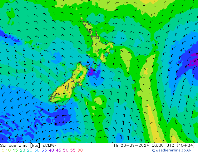 Vento 10 m ECMWF Qui 26.09.2024 06 UTC