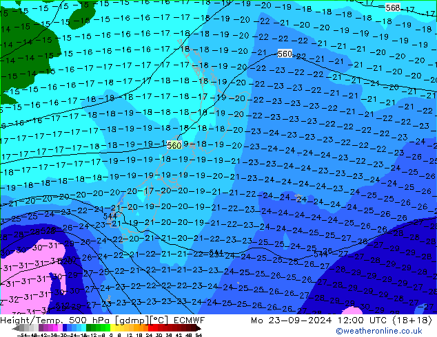 Z500/Rain (+SLP)/Z850 ECMWF  23.09.2024 12 UTC