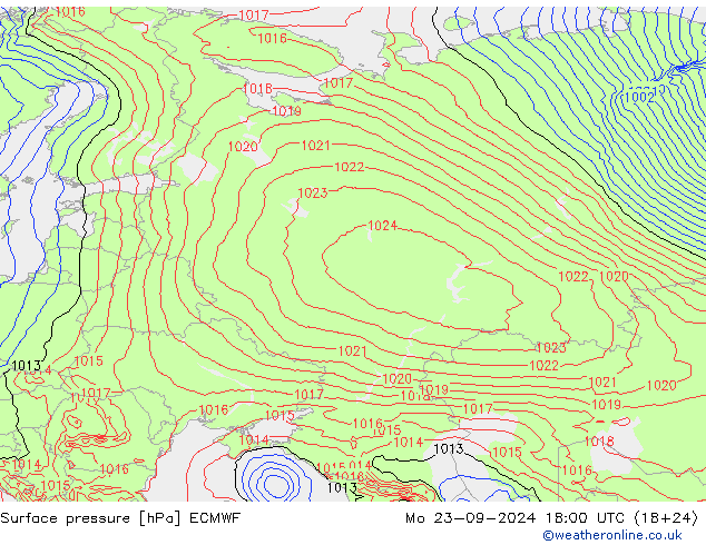 Surface pressure ECMWF Mo 23.09.2024 18 UTC