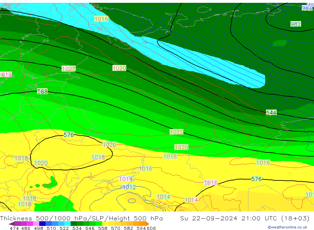 Dikte 500-1000hPa ECMWF zo 22.09.2024 21 UTC