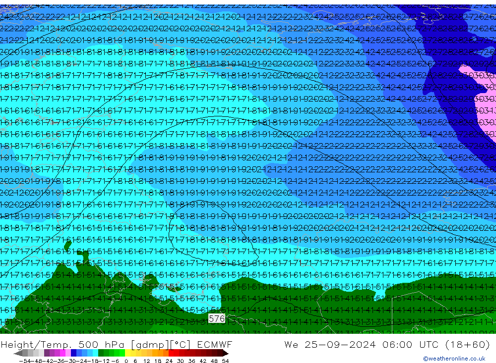 Z500/Rain (+SLP)/Z850 ECMWF We 25.09.2024 06 UTC