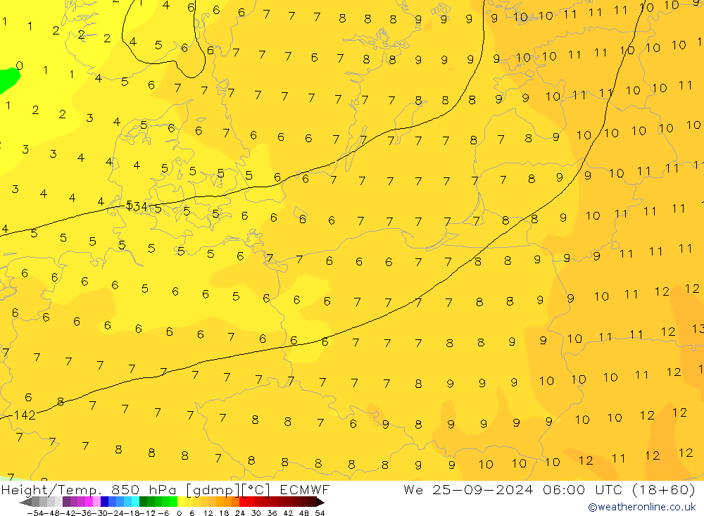 Z500/Rain (+SLP)/Z850 ECMWF mer 25.09.2024 06 UTC