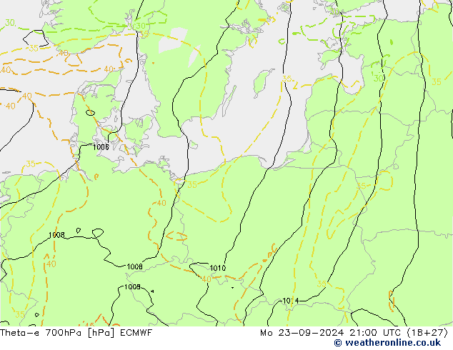 Theta-e 700hPa ECMWF  23.09.2024 21 UTC