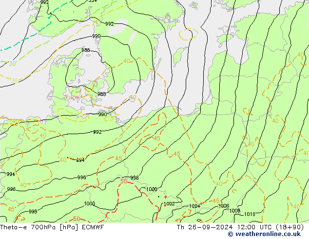 Theta-e 700hPa ECMWF Qui 26.09.2024 12 UTC