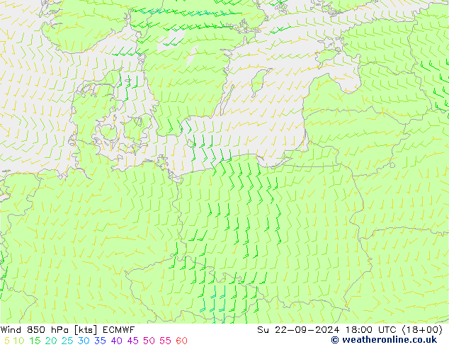 Wind 850 hPa ECMWF Su 22.09.2024 18 UTC