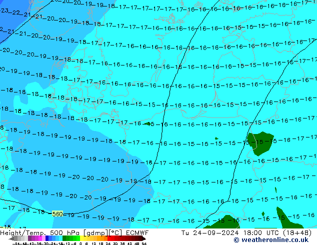 Z500/Rain (+SLP)/Z850 ECMWF Út 24.09.2024 18 UTC