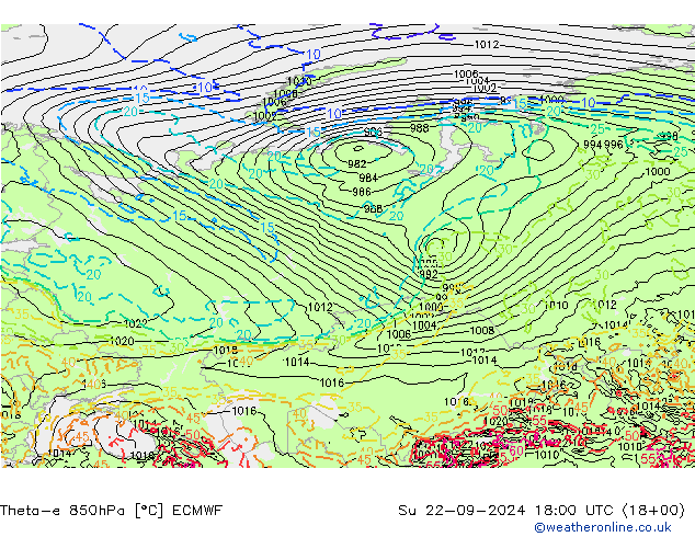 Theta-e 850hPa ECMWF dom 22.09.2024 18 UTC