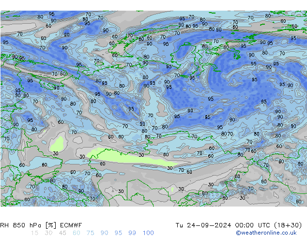 RH 850 hPa ECMWF Tu 24.09.2024 00 UTC