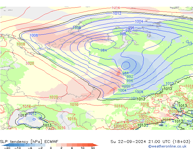 Tendenza di Pressione ECMWF dom 22.09.2024 21 UTC