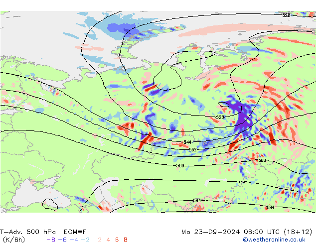 T-Adv. 500 hPa ECMWF Mo 23.09.2024 06 UTC