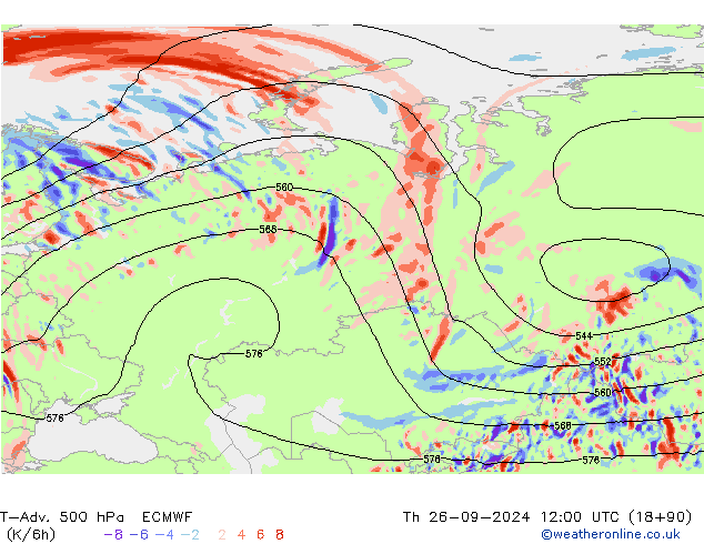 T-Adv. 500 hPa ECMWF jeu 26.09.2024 12 UTC