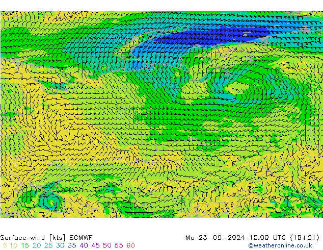 Surface wind ECMWF Mo 23.09.2024 15 UTC