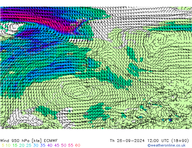 Wind 950 hPa ECMWF do 26.09.2024 12 UTC