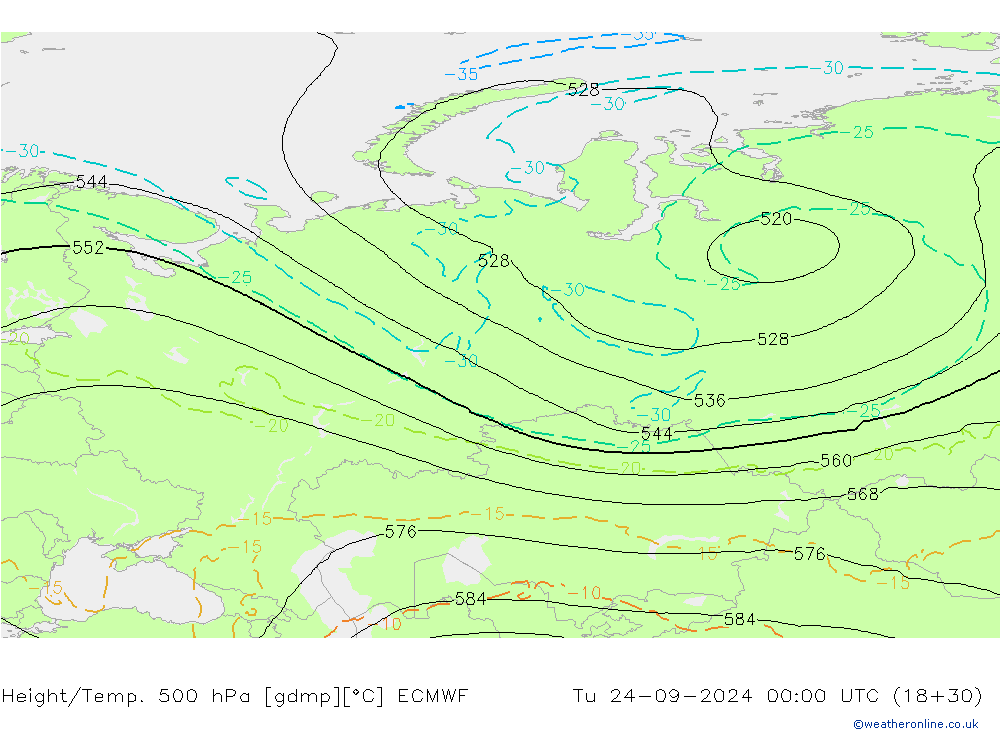 Z500/Rain (+SLP)/Z850 ECMWF Tu 24.09.2024 00 UTC