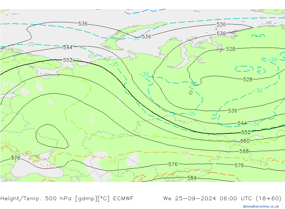 Z500/Rain (+SLP)/Z850 ECMWF We 25.09.2024 06 UTC