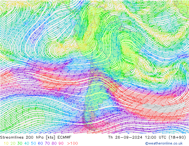 Streamlines 200 hPa ECMWF Th 26.09.2024 12 UTC